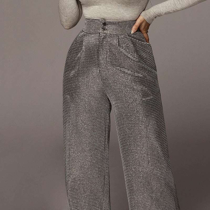 Bright silk sexy high waist wide-leg pants