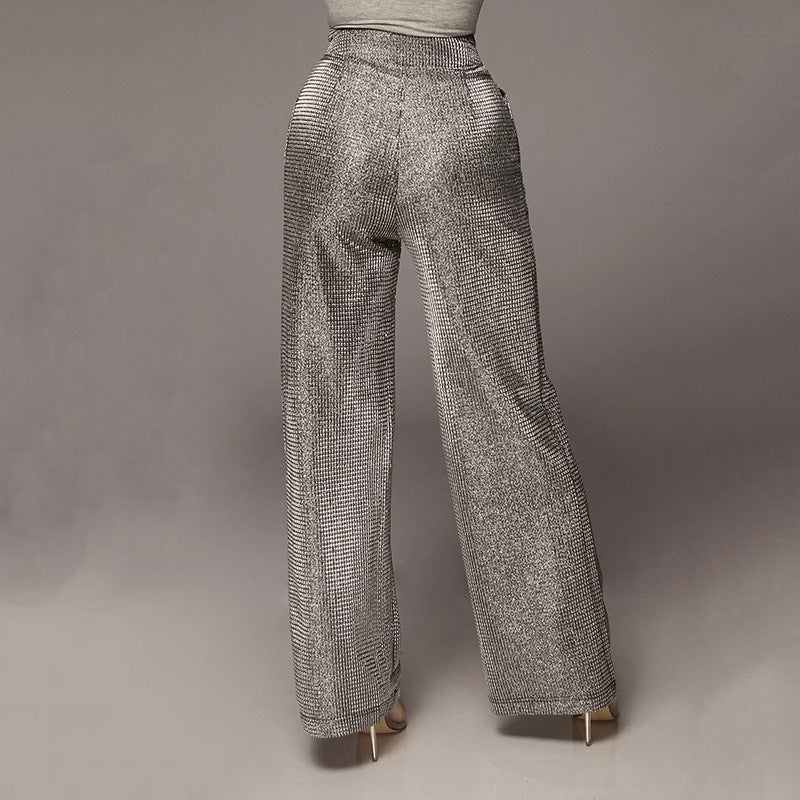 Bright silk sexy high waist wide-leg pants